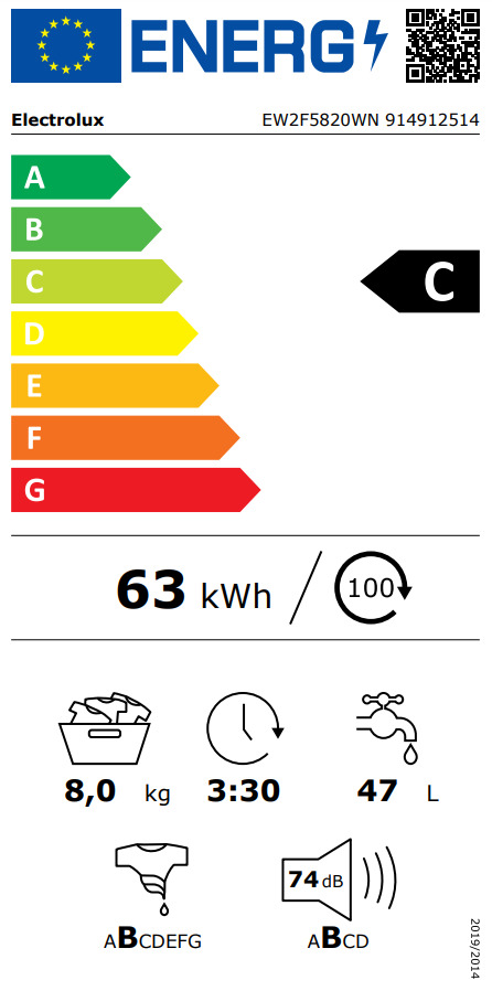 Electrolux Πλυντήριο Ρούχων 8kg 1200 Στροφών EW2F5820WN