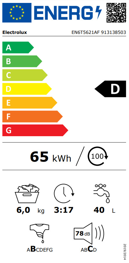 Electrolux Πλυντήριο Ρούχων Άνω Φόρτωσης 6kg 1200 Στροφών EN6T5621AF S0432317