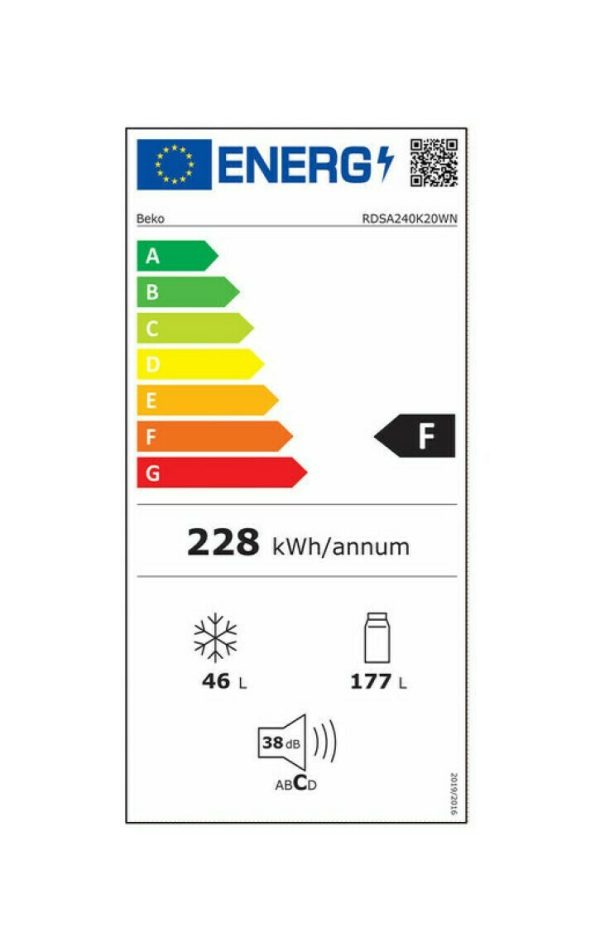 Beko RDSA240K20WN Ψυγείο Δίπορτο 223lt Υ146.5xΠ54xΒ57.4εκ. Λευκό