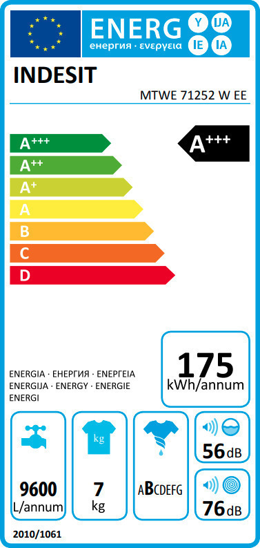 Indesit Πλυντήριο Ρούχων 7kg 1200 Στροφών MTWE 71252 W EE