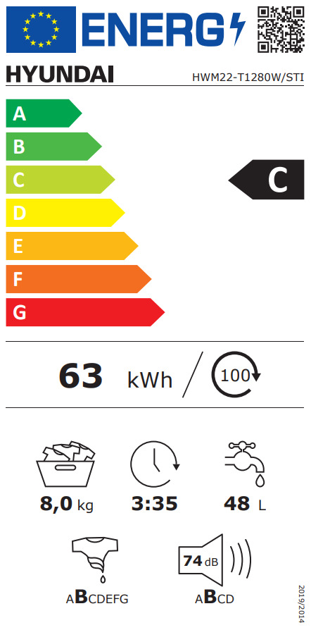 Hyundai Πλυντήριο Ρούχων 8kg 1200 Στροφών HWM22-T1280W/STI