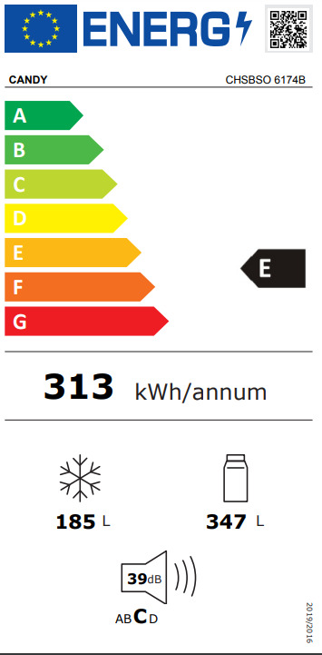 Candy CHSBSO 6174B Ψυγείο Ντουλάπα 532lt NoFrost Υ177xΠ90xΒ66εκ. Μαύρο