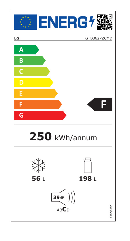 LG GTB362PZCMD Ψυγείο Δίπορτο 254lt Total NoFrost Υ166.5xΠ55.5xΒ62εκ. Inox