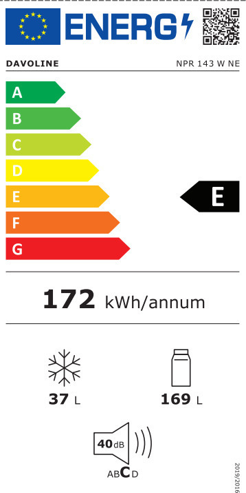 Davoline NPR 143 W NE Ψυγείο Δίπορτο 206lt Υ143xΠ55xΒ58εκ. Λευκό