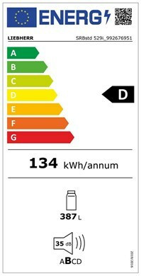 Liebherr SRBstd 529i Peak Μονόπορτο Ψυγείο 387lt Υ185.5xΠ59.7xΒ67.5εκ. Inox