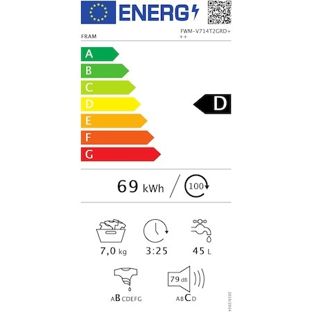 Fram Πλυντήριο Ρούχων 7kg 1400 Στροφών Πράσινο FWM-V714T2GRD+++ FWM-V714T2GRD+++