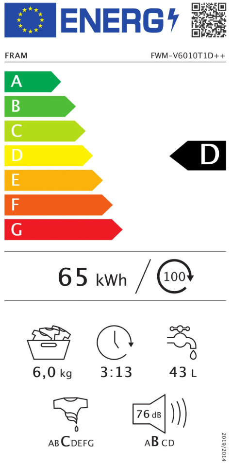 Fram Πλυντήριο Ρούχων 6kg 1000 Στροφών FWM-V6010T1D++ FWM-V6010T1D++