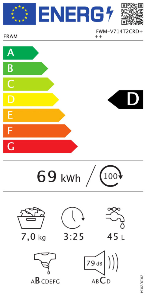 Fram Πλυντήριο Ρούχων 7kg 1400 Στροφών FWM-V714T2CRD+++ FWM-V714T2CRD+++
