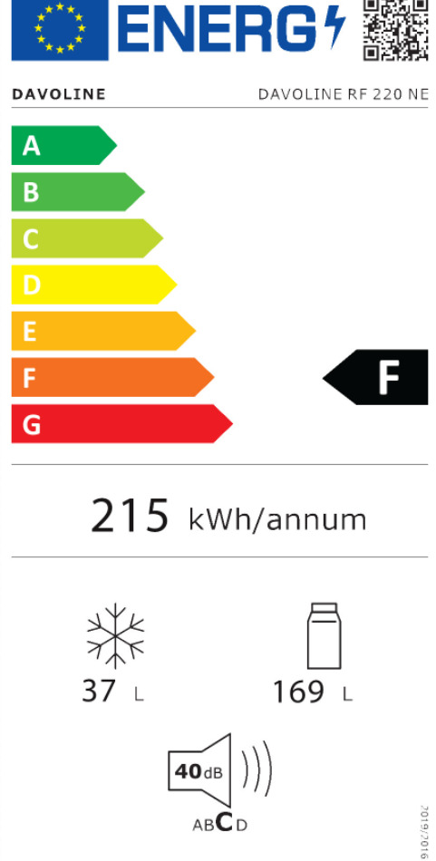 Davoline RF 220 NE Ψυγείο Δίπορτο 206lt Υ143xΠ54.5xΒ55.5εκ. Inox