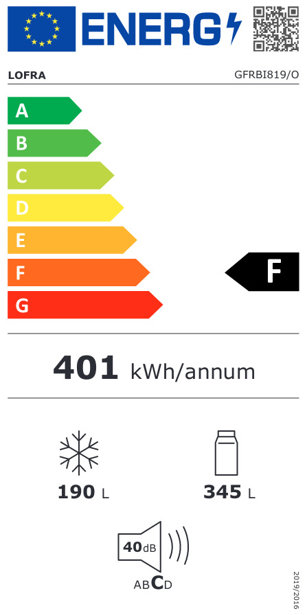 Lofra GFRBI819/O Ψυγείο Ντουλάπα 535lt NoFrost Υ192xΠ80xΒ75εκ. Μπεζ