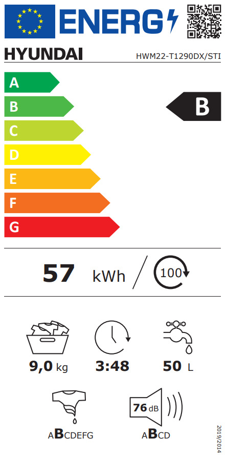 Hyundai Πλυντήριο Ρούχων 9kg με Ατμό 1200 Στροφών Γκρι HWM22-T1290DX/STI