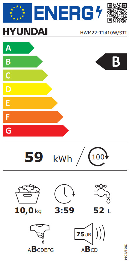 Hyundai Πλυντήριο Ρούχων 10kg με Ατμό 1400 Στροφών HWM22-T1410W/STI