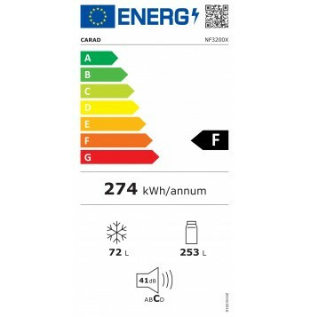 Carad NF3200X Ψυγείο Δίπορτο 325lt NoFrost Υ172.5xΠ59xΒ64.5εκ. Inox