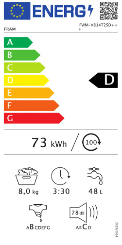 Fram Πλυντήριο Ρούχων 8kg 1400 Στροφών Γκρι FWM-V814T2SD+++ FWM-V814T2SD+++