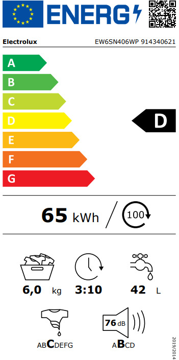 Electrolux Πλυντήριο Ρούχων 6kg 1000 Στροφών EW6SN406WP