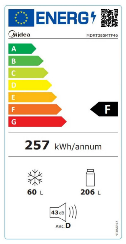 Midea MDRT385MTF46 Ψυγείο Δίπορτο 266lt NoFrost Υ165.7xΠ54.5xΒ61εκ. Inox