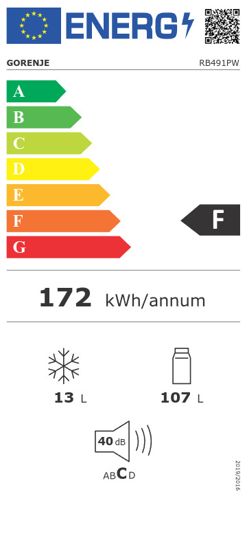 Gorenje RB491PW Mini Bar 120lt Υ84.5xΠ56xΒ59.7εκ. Λευκό