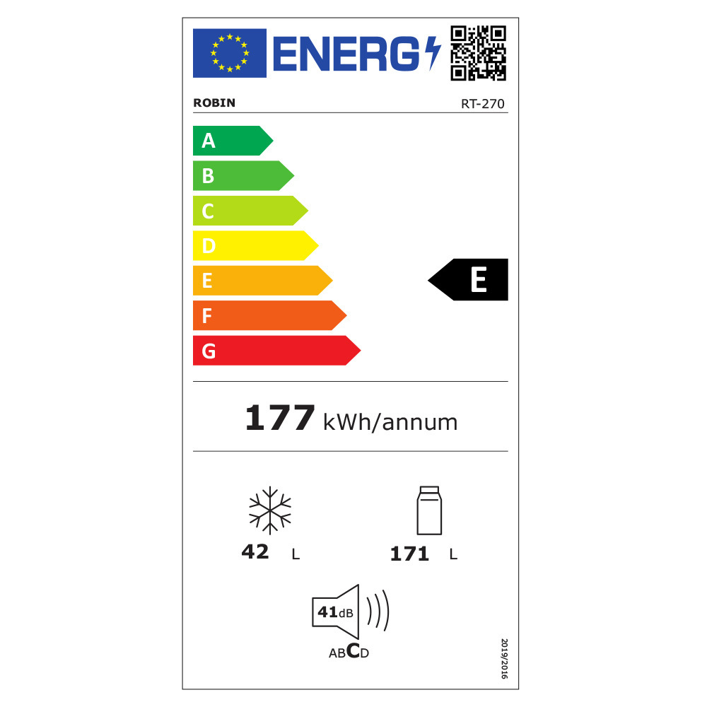 Robin RT-270 Ψυγείο Δίπορτο 213lt Υ144xΠ54xΒ54εκ. Λευκό