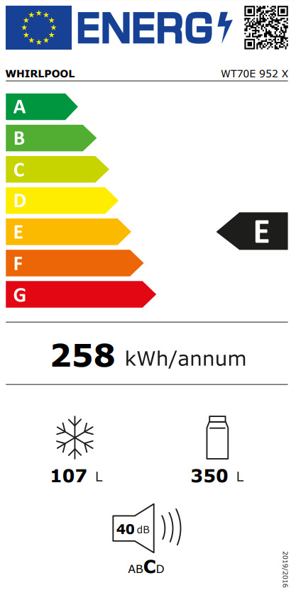 Whirlpool WT70E 952 X Ψυγείο Δίπορτο 457lt Total NoFrost Υ190xΠ70xΒ72.5εκ. Inox