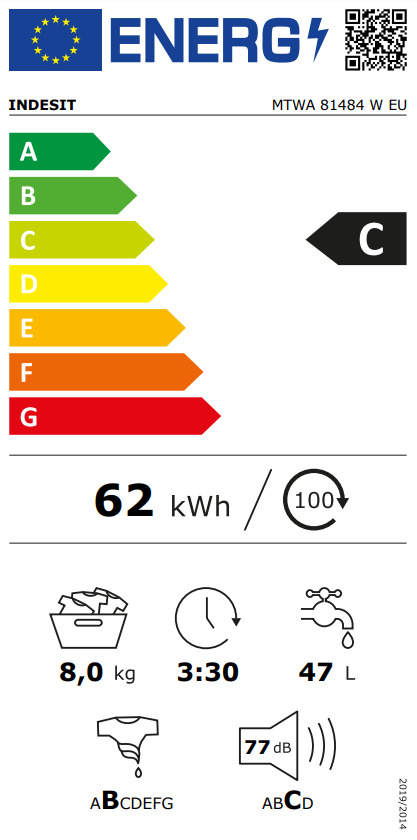 Indesit Πλυντήριο Ρούχων 8kg 1400 Στροφών MTWA 81484 W EU F164516