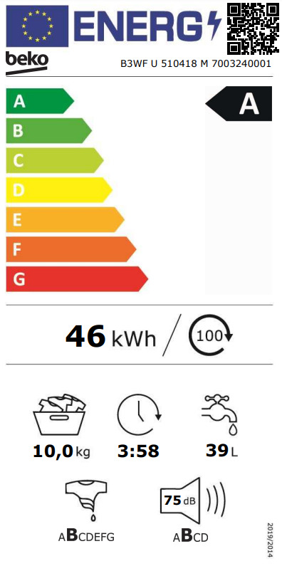 Beko Πλυντήριο Ρούχων 10kg 1400 Στροφών Μαύρο B3WF U 510418 M