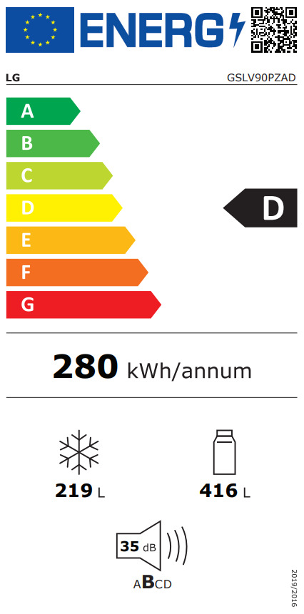 LG GSLV90PZAD Ψυγείο Ντουλάπα 635lt Total NoFrost Υ179xΠ91.3xΒ73.5εκ. Inox