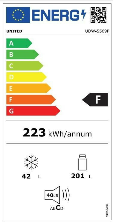 United UDW-5569P Ψυγείο Δίπορτο 243lt Υ160xΠ54xΒ57εκ. Λευκό