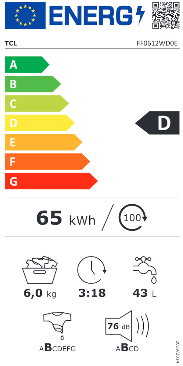 TCL Πλυντήριο Ρούχων 6kg με Ατμό 1200 Στροφών FF0612WD0