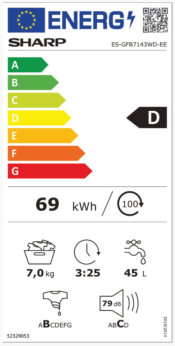 Sharp Πλυντήριο Ρούχων 7kg 1400 Στροφών ES-HFB8143WD