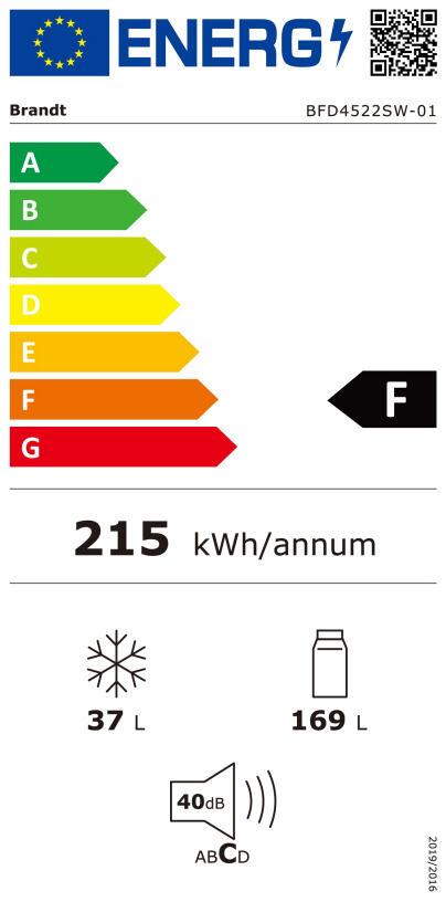 Brandt BFD4522SW Ψυγείο Δίπορτο 206lt Υ142.6xΠ54.5xΒ55.5εκ. Λευκό