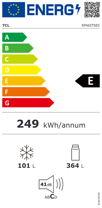 TCL RP465TSE0 Ψυγείο Δίπορτο 465lt Total NoFrost Υ185xΠ70.6xΒ68.6εκ. Γκρι