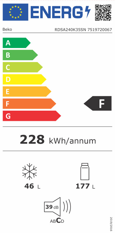 Beko RDSA240K35SN Ψυγείο Δίπορτο 223lt Υ146.5xΠ54xΒ57.4εκ. Inox