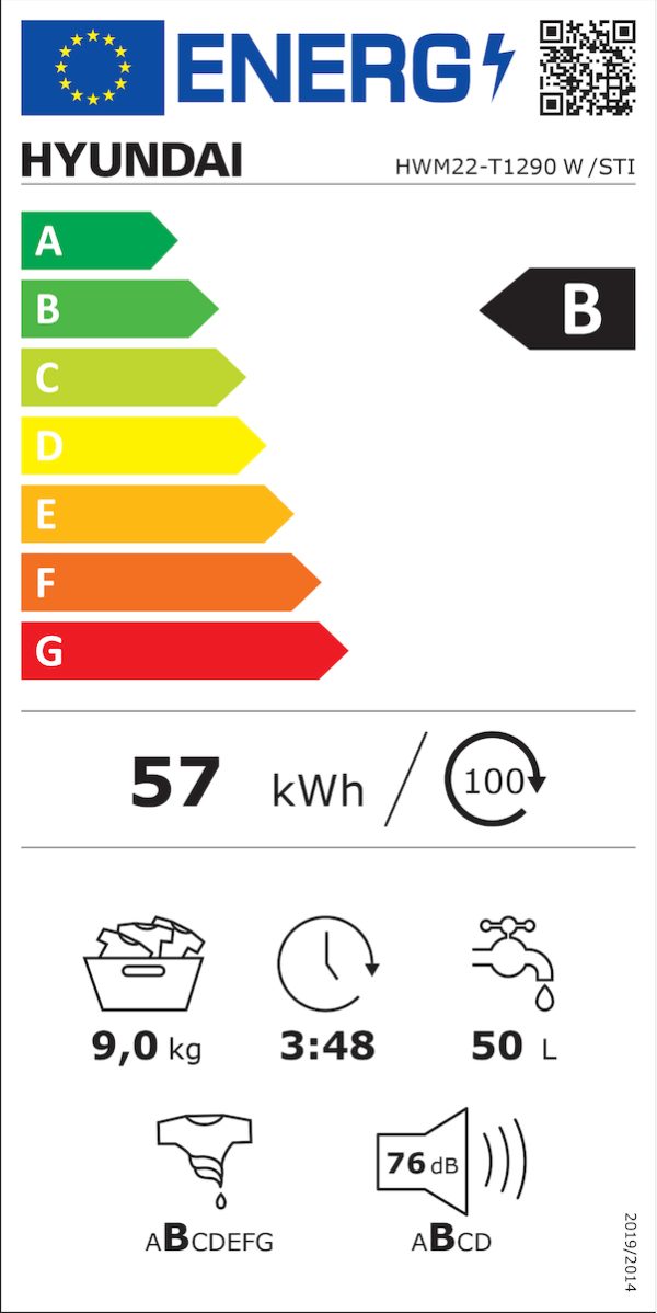 Hyundai Πλυντήριο Ρούχων 9kg με Ατμό 1200 Στροφών HWM22-T1290W/STI