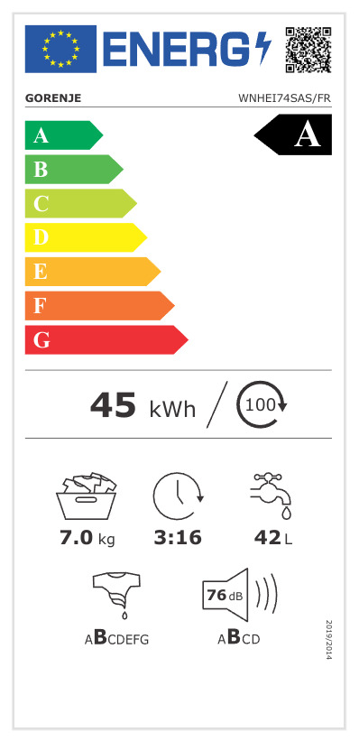 Gorenje WNHEI74SAS Πλυντήριο Ρούχων 7kg με Ατμό 1400 Στροφών