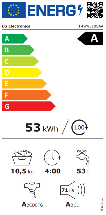 LG Πλυντήριο Ρούχων Inverter Direct Drive 10.5kg με Ατμό 1400 Στροφών F4WV510SAA