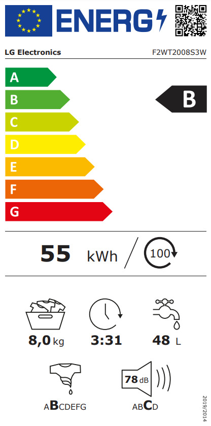 LG Πλυντήριο Ρούχων 8kg με Ατμό 1400 Στροφών F2WT2008S3W