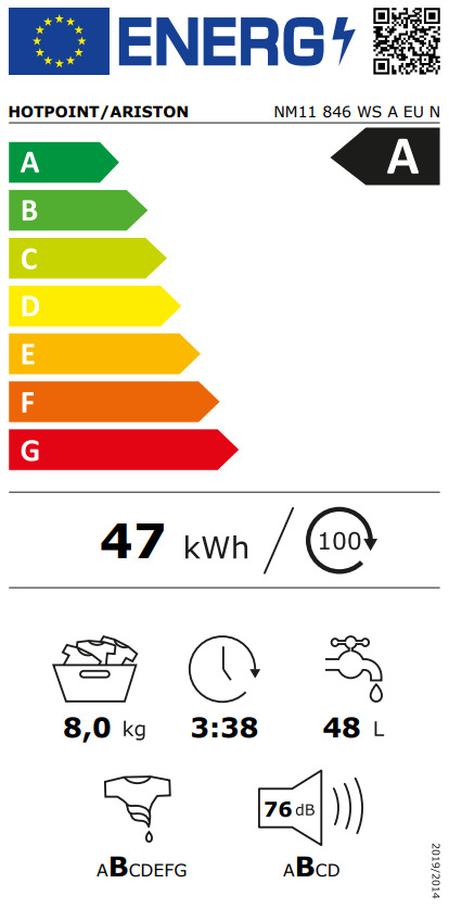 Hotpoint-Ariston Πλυντήριο Ρούχων 8kg 1400 Στροφών NM11 846 WS A EU N 869991645010