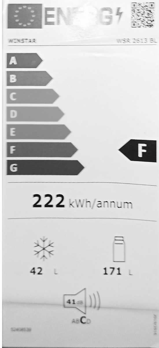 Winstar WSR 2613 BL Ψυγείο Δίπορτο 213lt Υ144xΠ54xΒ57εκ. Μαύρο