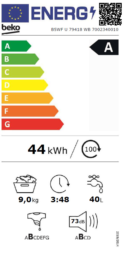 Beko Πλυντήριο Ρούχων 9kg με Ατμό 1400 Στροφών B5WFU79418WB