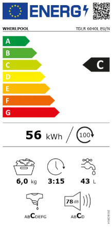 Whirlpool Πλυντήριο Ρούχων Άνω Φόρτωσης 6kg 1000 Στροφών TDLR 6040 L