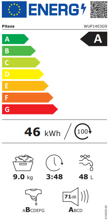 Pitsos Πλυντήριο Ρούχων 9kg 1400 Στροφών WUP1403G9 WUP1403G9