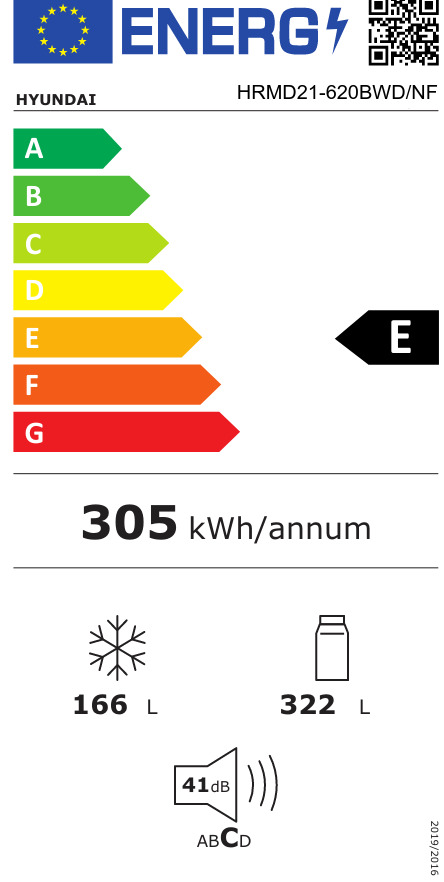 Hyundai HRMD21-620BWD/NF Ψυγείο Ντουλάπα 488lt Total NoFrost Υ179xΠ84xΒ69εκ. Μαύρο