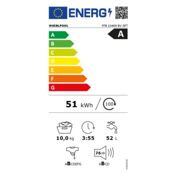 Whirlpool Πλυντήριο Ρούχων 10kg 1400 Στροφών FFB 10469 BV SPT