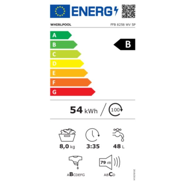 Whirlpool Πλυντήριο Ρούχων 8kg 1100 Στροφών FFB 8258 WV SP