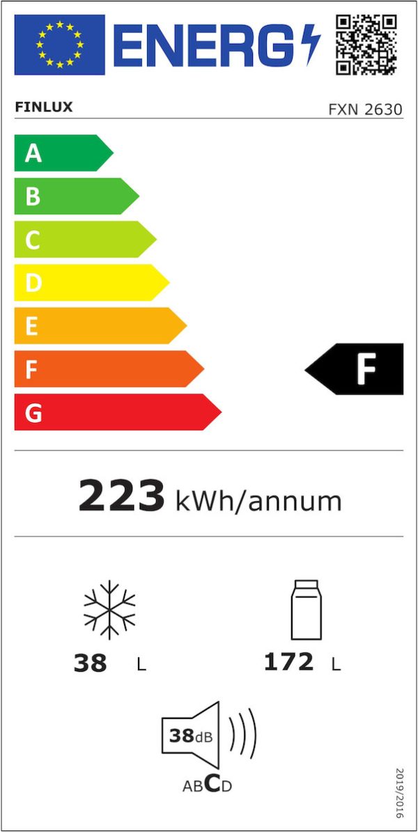 Finlux FXN 2630 Εντοιχιζόμενο Ψυγείο Δίπορτο 210lt Υ144.5xΠ54.5xΒ54εκ. Λευκό