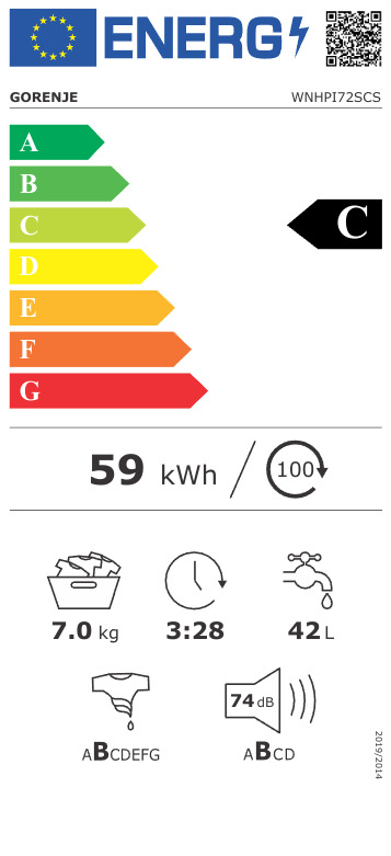 Gorenje Πλυντήριο Ρούχων 7kg 1200 Στροφών WNHPI72SCS