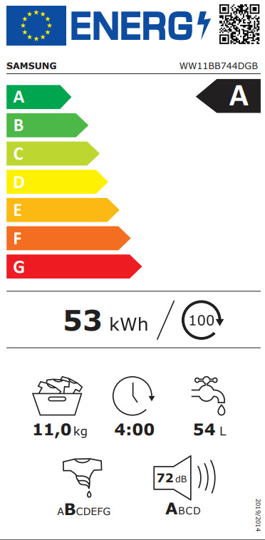 Samsung Πλυντήριο Ρούχων 11kg με Ατμό 1400 Στροφών Μαύρο WW7400B (WW11BB744DGBS6) WW11BB744DGBS6