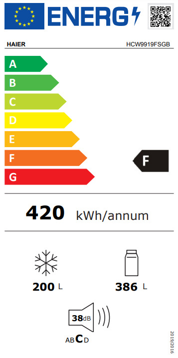 Haier HCW9919FSGB Ψυγείο Ντουλάπα 586lt NoFrost Υ190xΠ90.5xΒ69.7εκ. Μαύρο