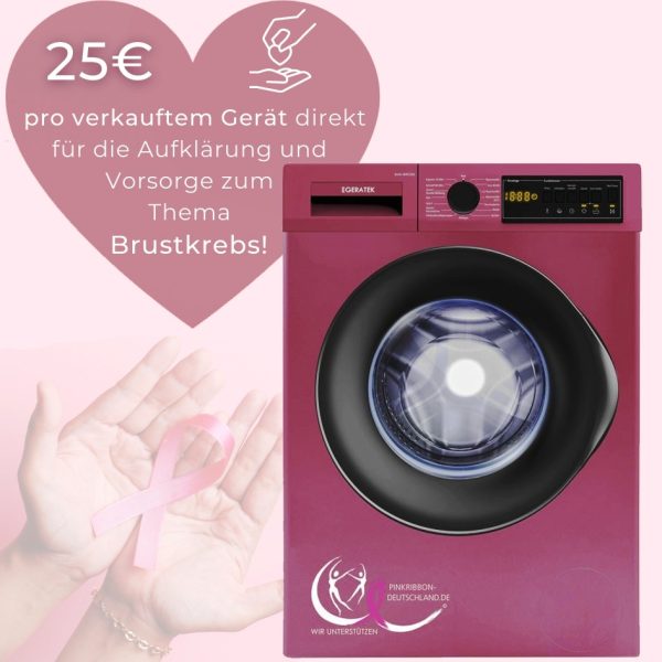 Geratek Πλυντήριο Ρούχων Breast Cancer Special Edition 7kg με Ατμό 1400 Στροφών Ροζ Hope WM7240P