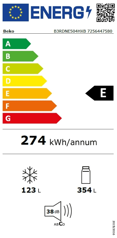 Beko B3RDNE504HXB Ψυγείο Δίπορτο 477lt NoFrost Υ186.5xΠ70xΒ74.6εκ. Inox